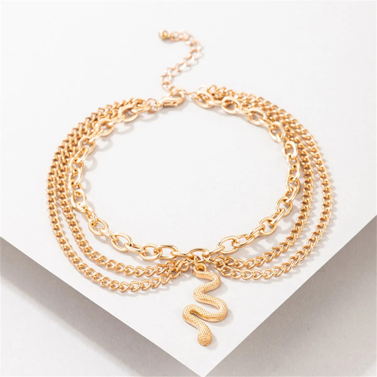 18K Gold-Plated Snake Layered-Chain Anklet