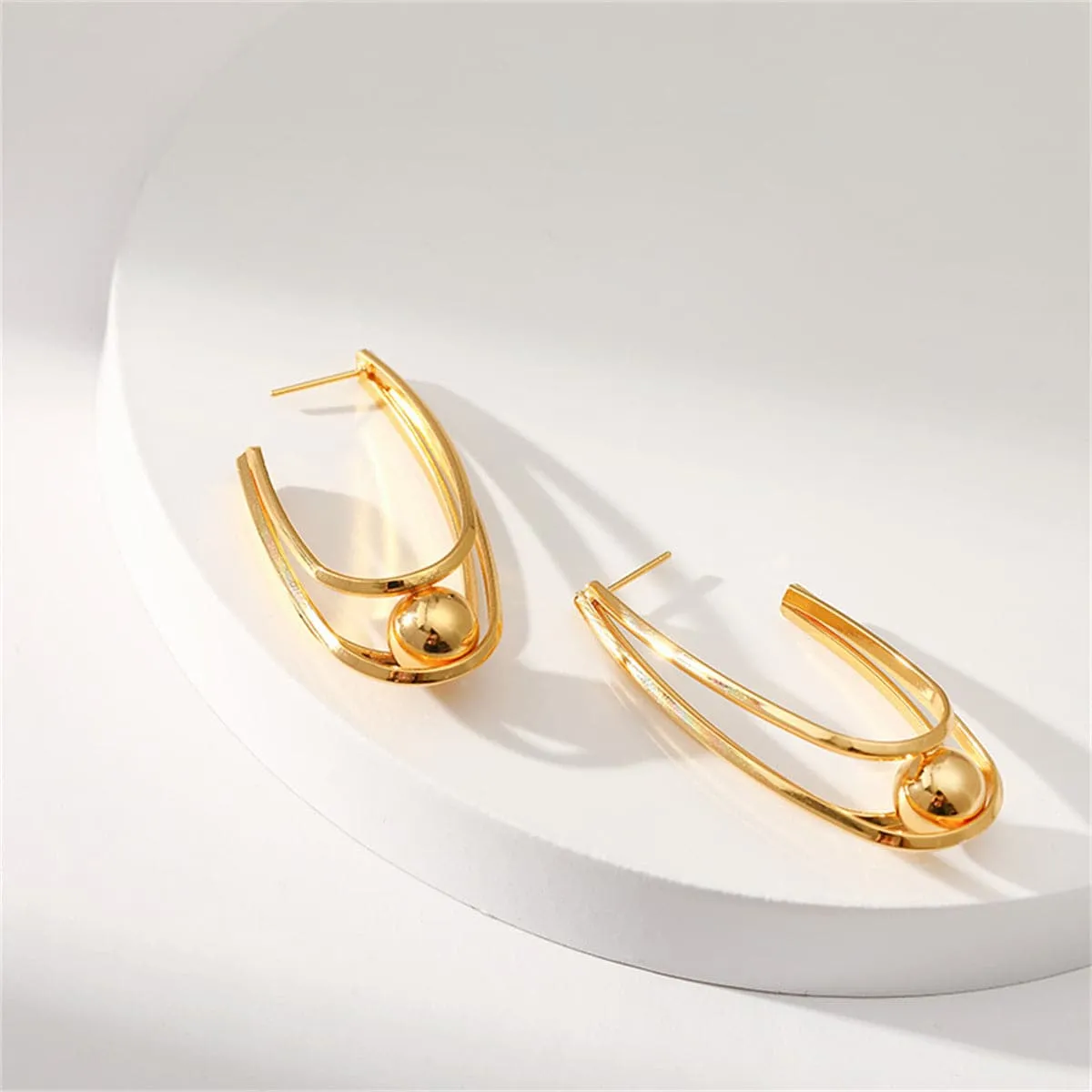 18K Gold-Plated U-Shape Ball Huggie Earrings