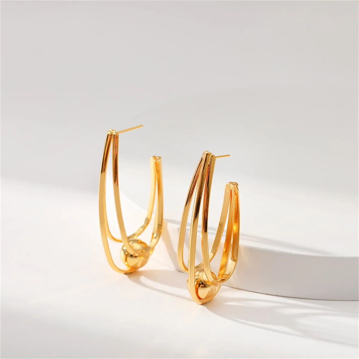 18K Gold-Plated U-Shape Ball Huggie Earrings