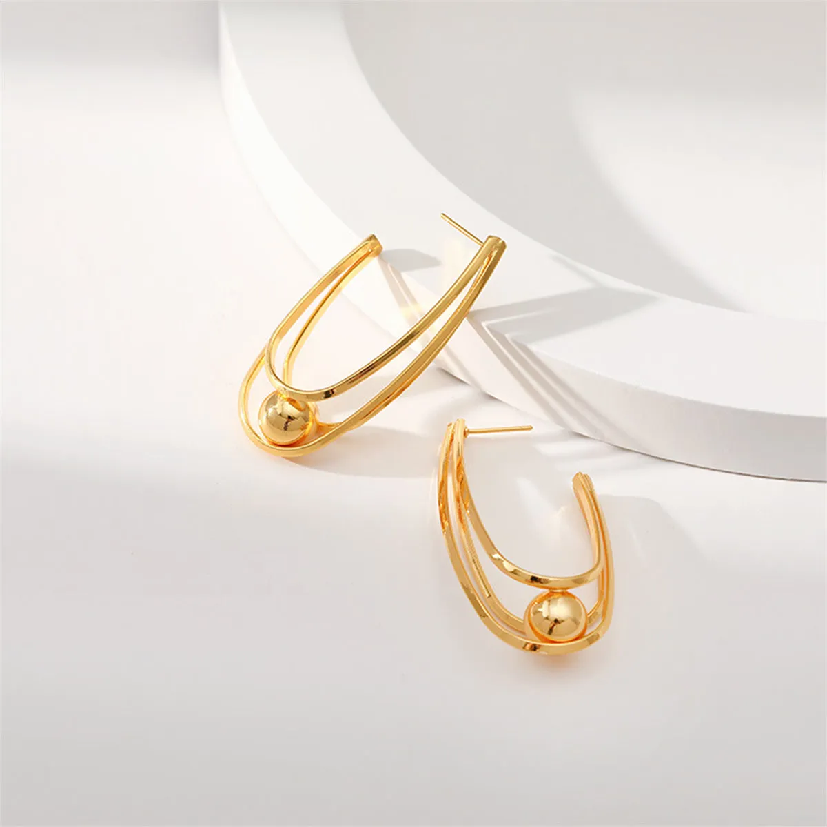 18K Gold-Plated U-Shape Ball Huggie Earrings