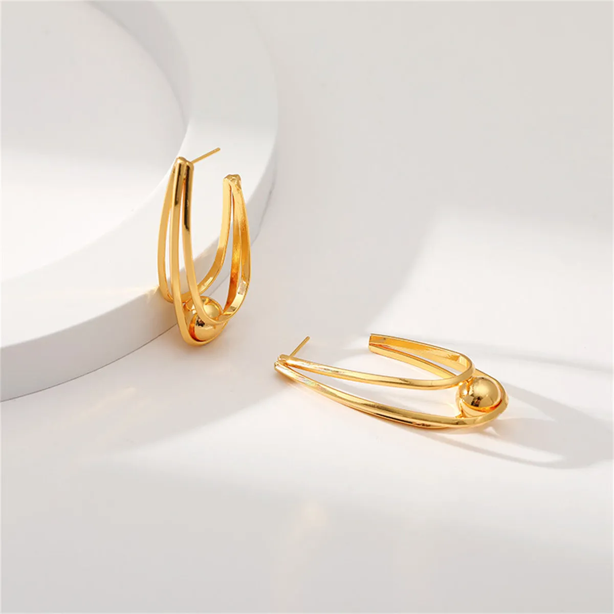 18K Gold-Plated U-Shape Ball Huggie Earrings