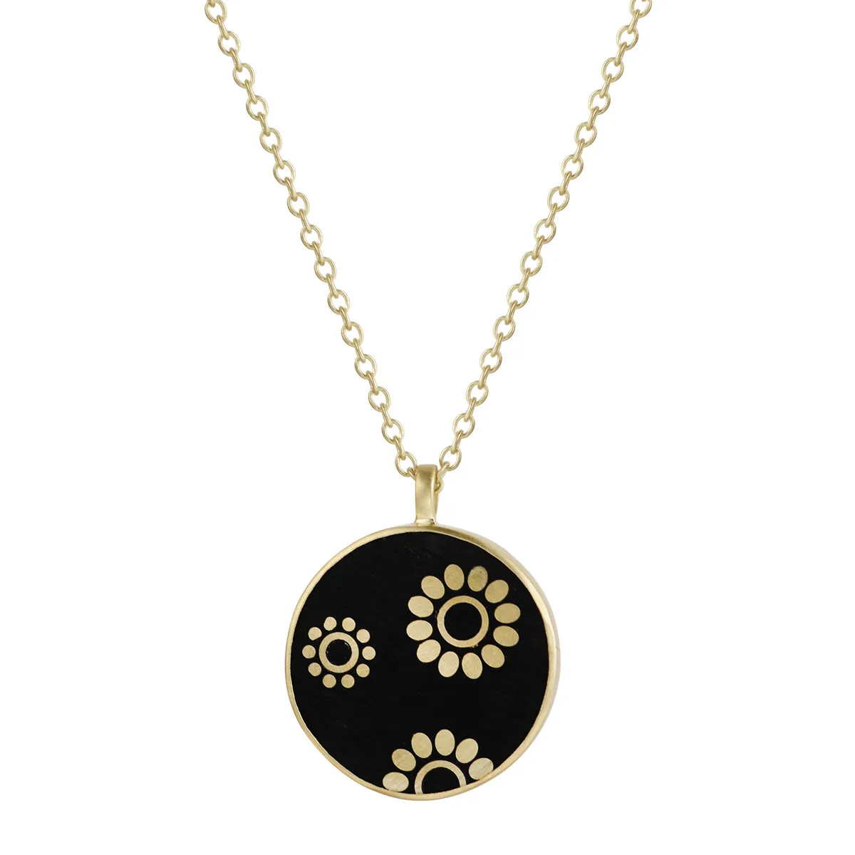 18K Gold Small Ebony Multi Flower Disc Pendant