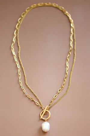 18k Paperclip Toggle Pearl