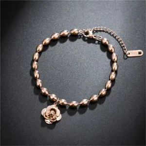 18K Rose Gold-Plated Camellia Flower Bead Charm Bracelet