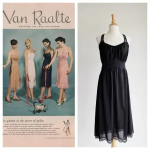 1950’s VAN RAALTE | Black Mid Century Petalskin Nightgown | 40&quot; Bust