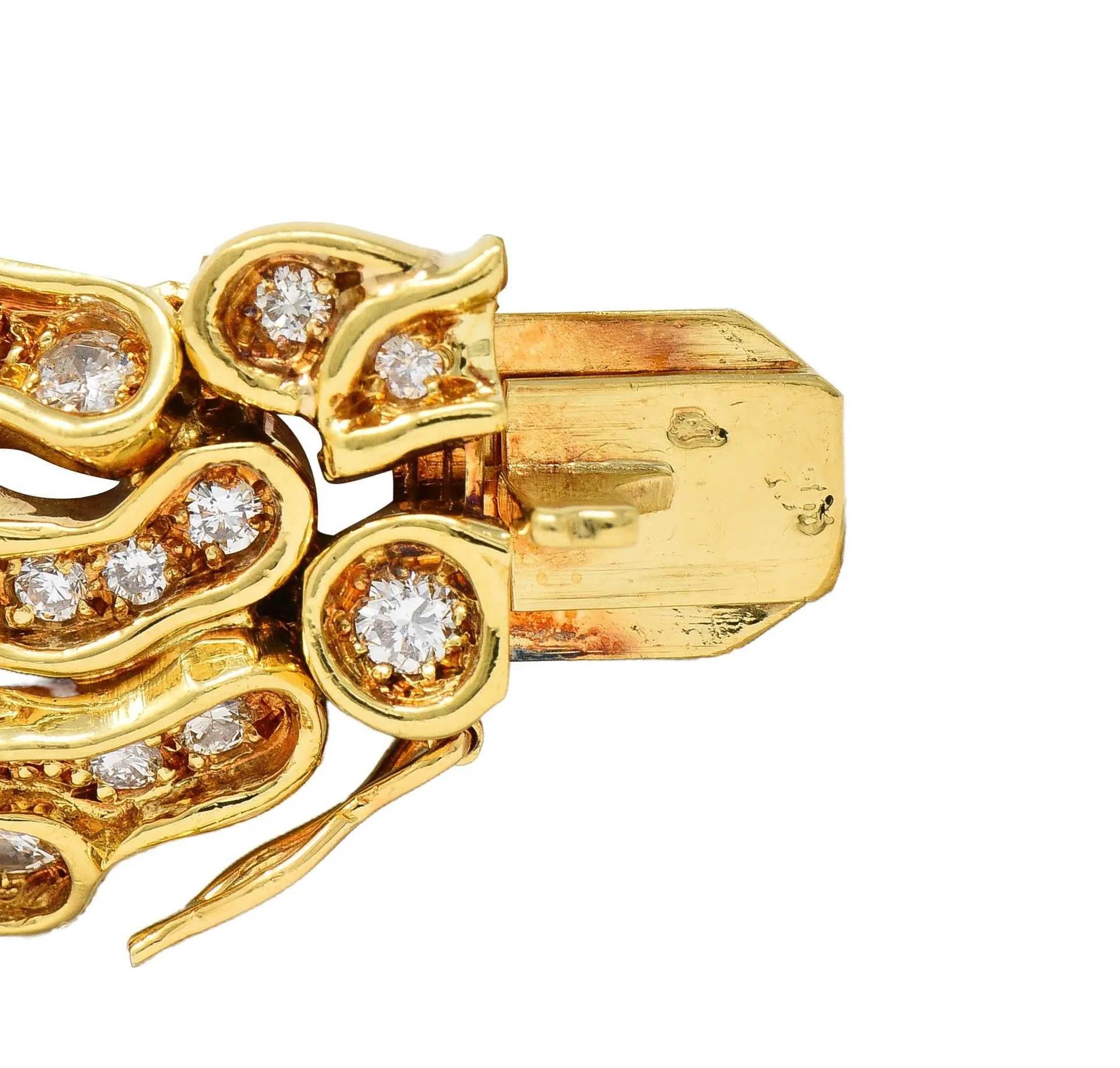 1960's French 7.13 CTW Diamond 18 Karat Yellow Gold Vintage Organic Panther Link Bracelet