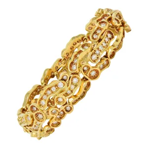 1960's French 7.13 CTW Diamond 18 Karat Yellow Gold Vintage Organic Panther Link Bracelet