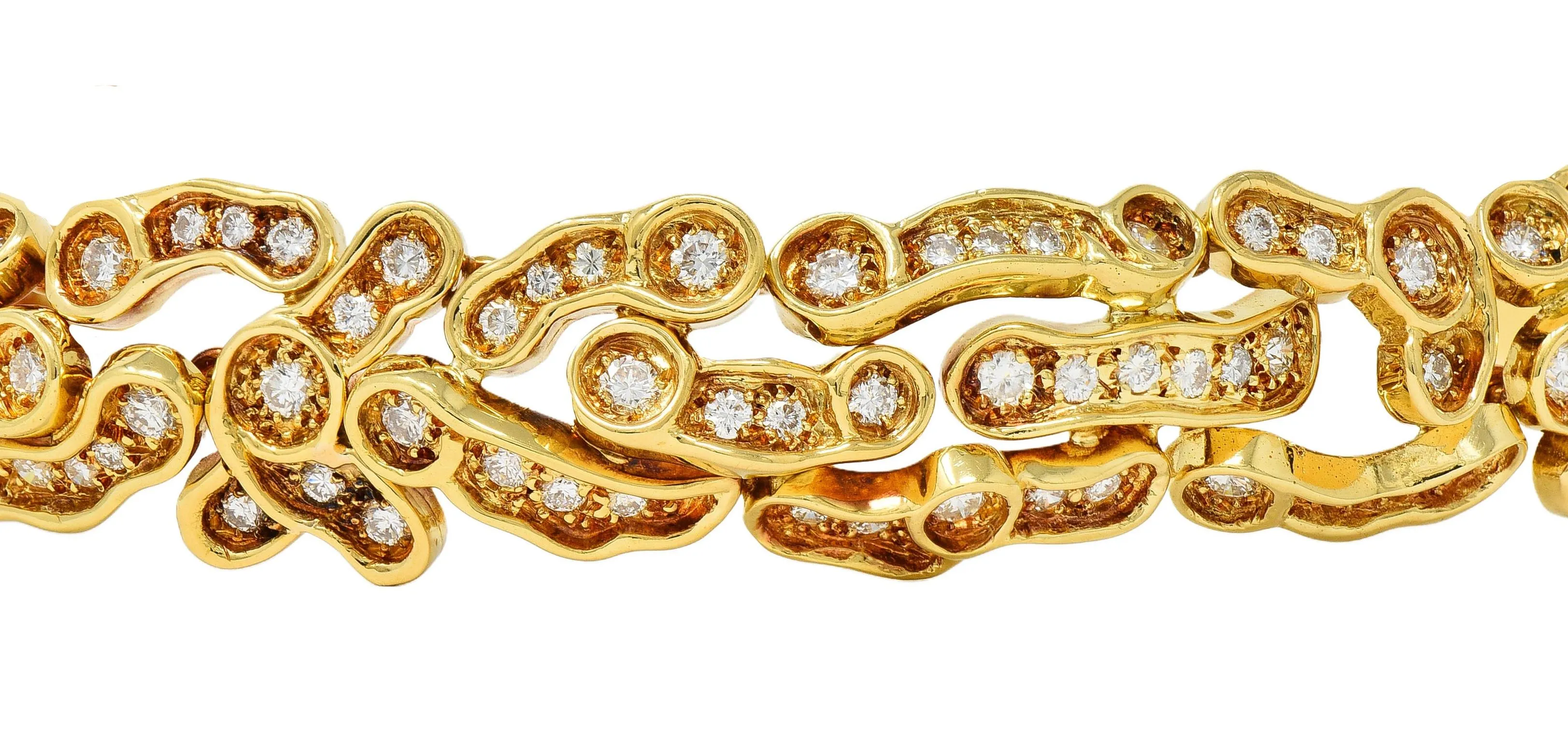 1960's French 7.13 CTW Diamond 18 Karat Yellow Gold Vintage Organic Panther Link Bracelet