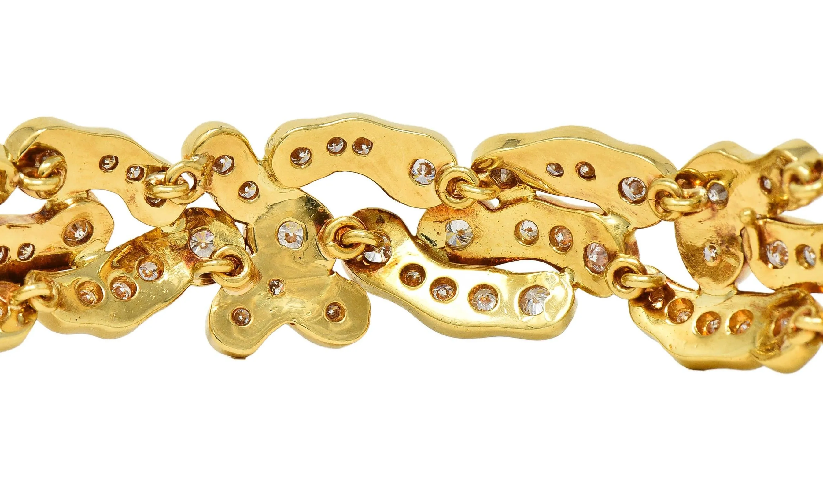 1960's French 7.13 CTW Diamond 18 Karat Yellow Gold Vintage Organic Panther Link Bracelet