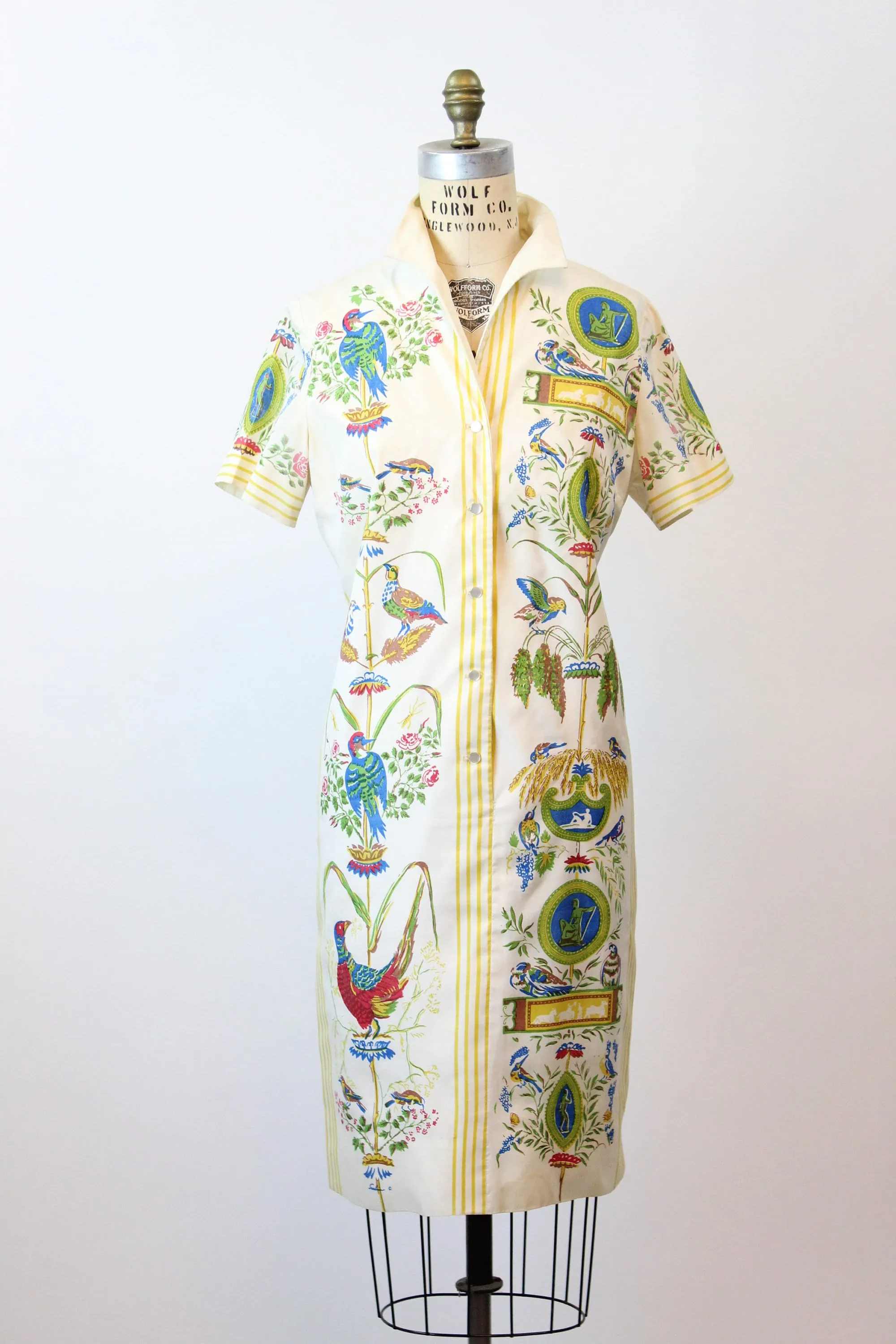 1960s FRENCH botanical print polished cotton dress small  | new spring summer