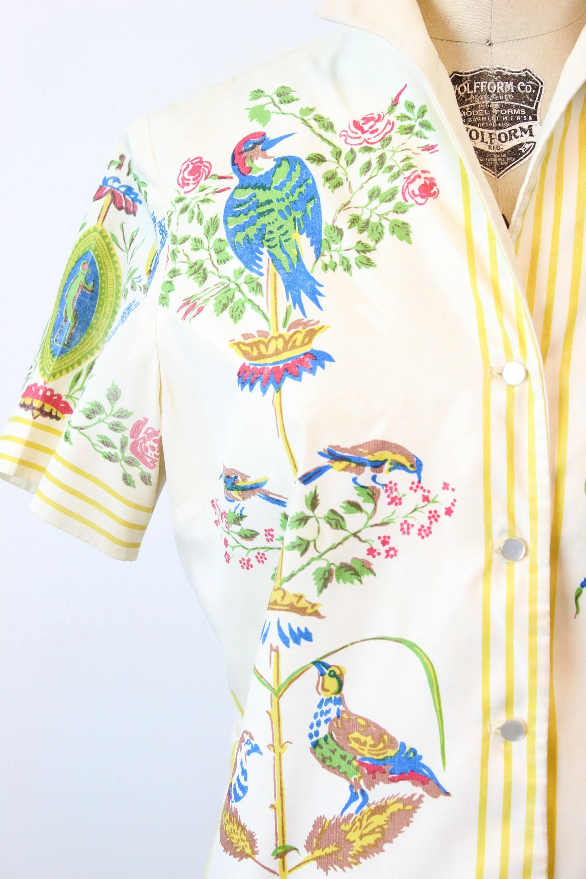 1960s FRENCH botanical print polished cotton dress small  | new spring summer