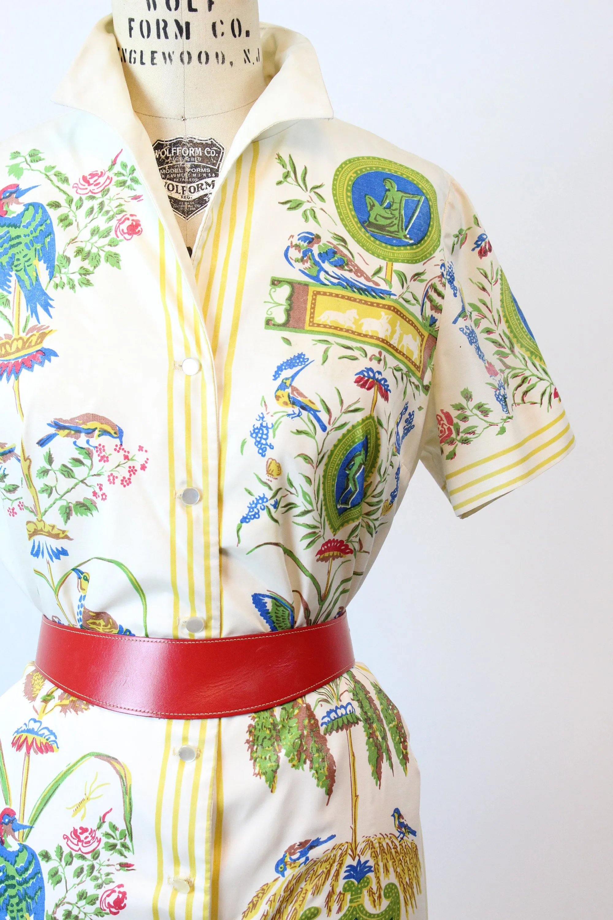 1960s FRENCH botanical print polished cotton dress small  | new spring summer