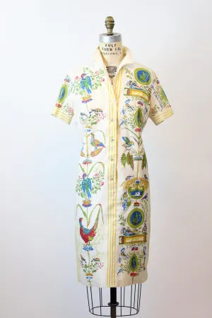 1960s FRENCH botanical print polished cotton dress small  | new spring summer