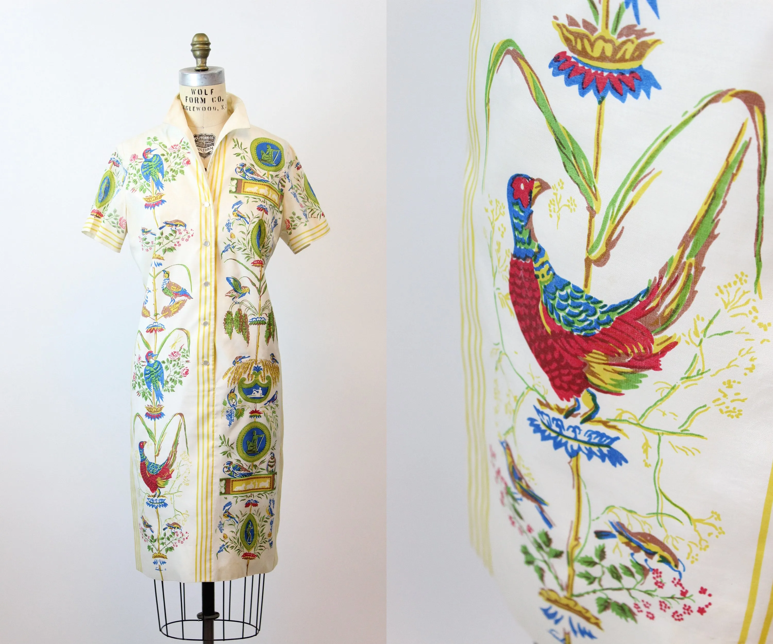 1960s FRENCH botanical print polished cotton dress small  | new spring summer