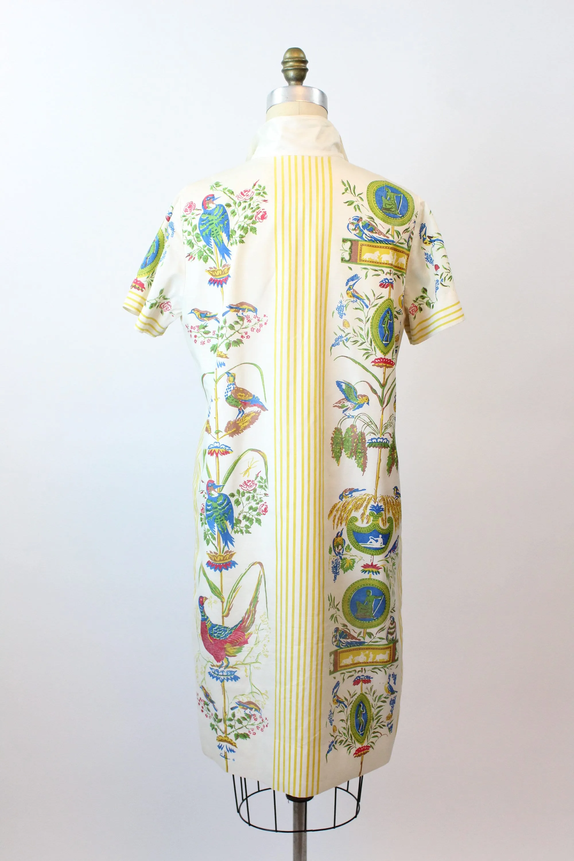 1960s FRENCH botanical print polished cotton dress small  | new spring summer