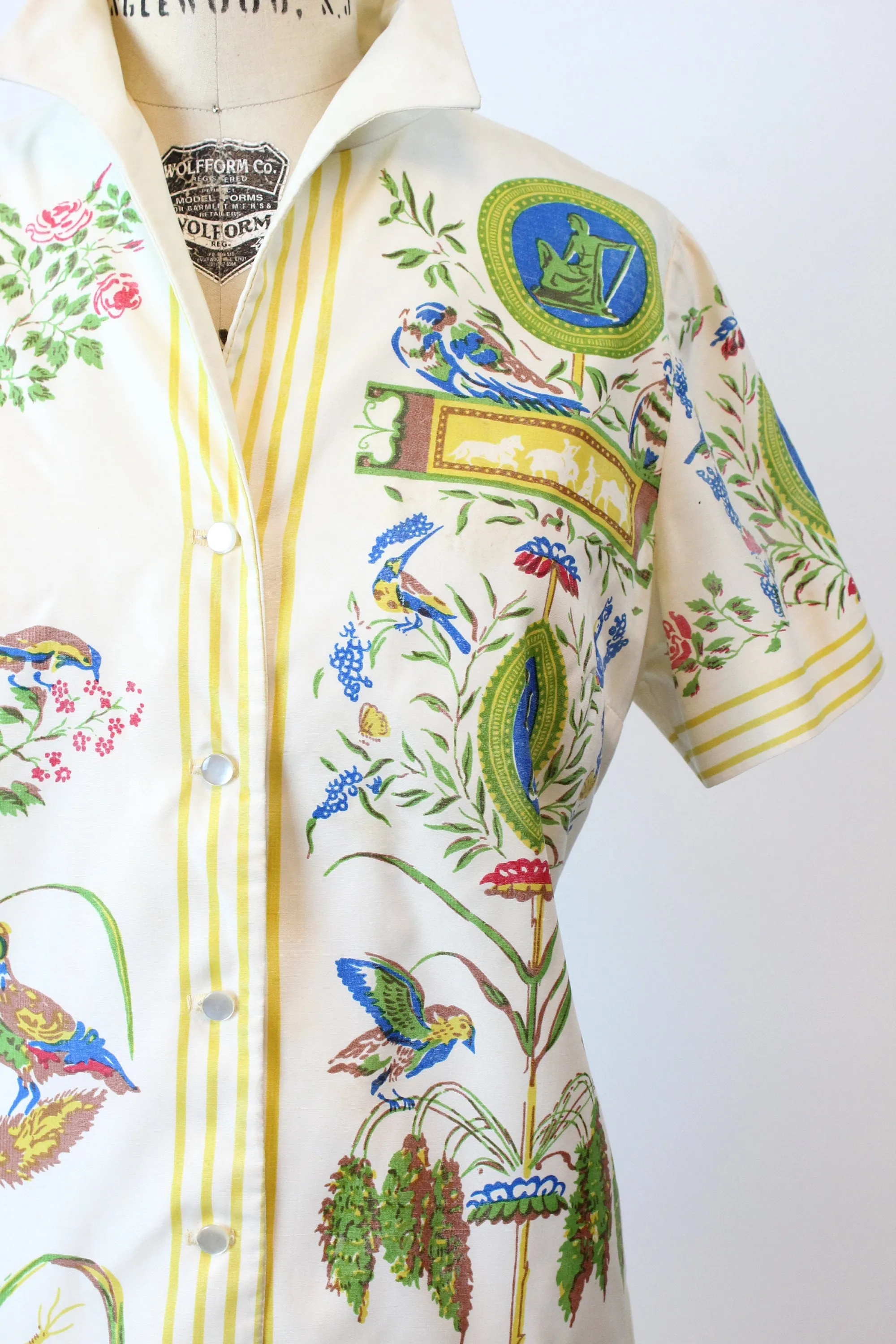 1960s FRENCH botanical print polished cotton dress small  | new spring summer