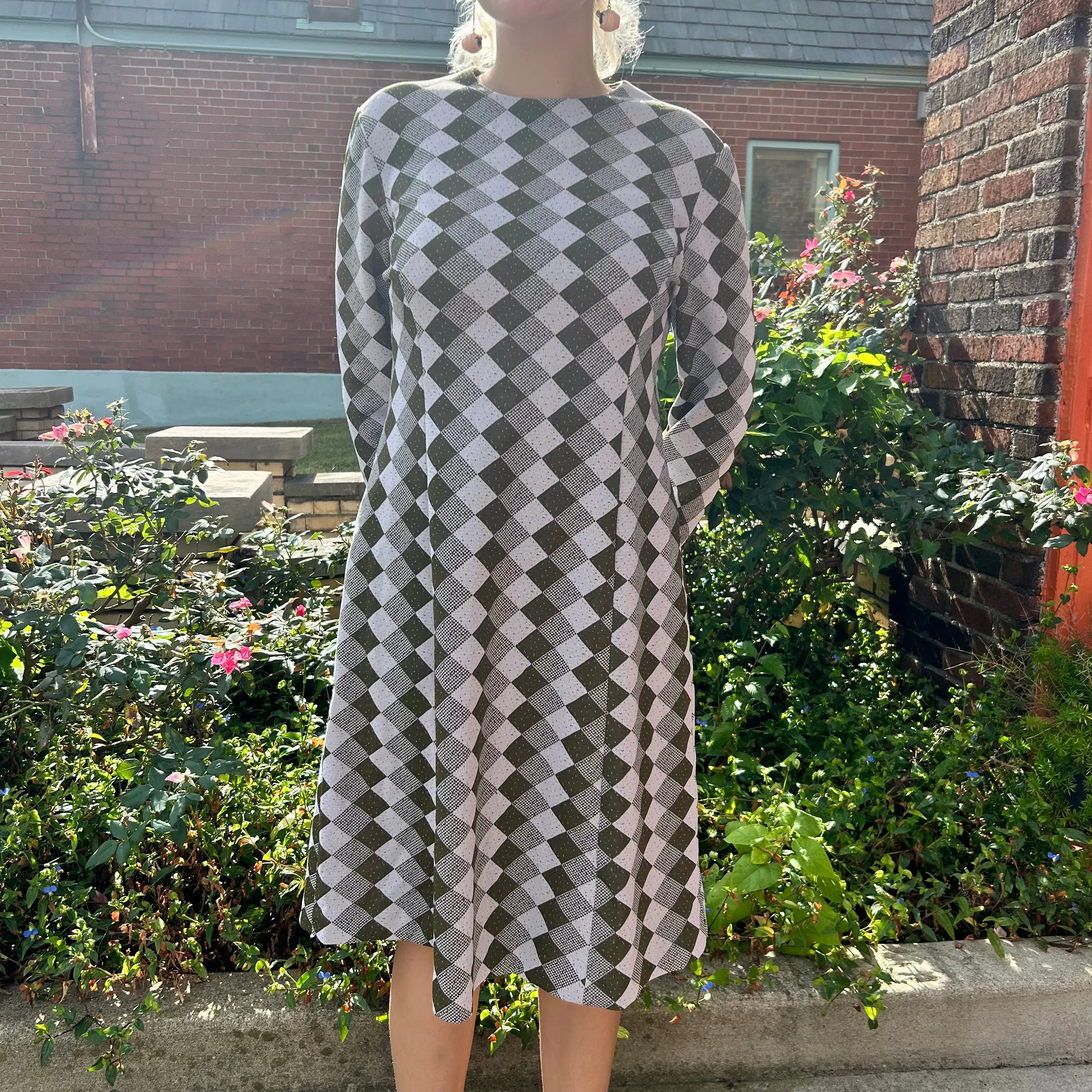 1970s handmade diamond print dress