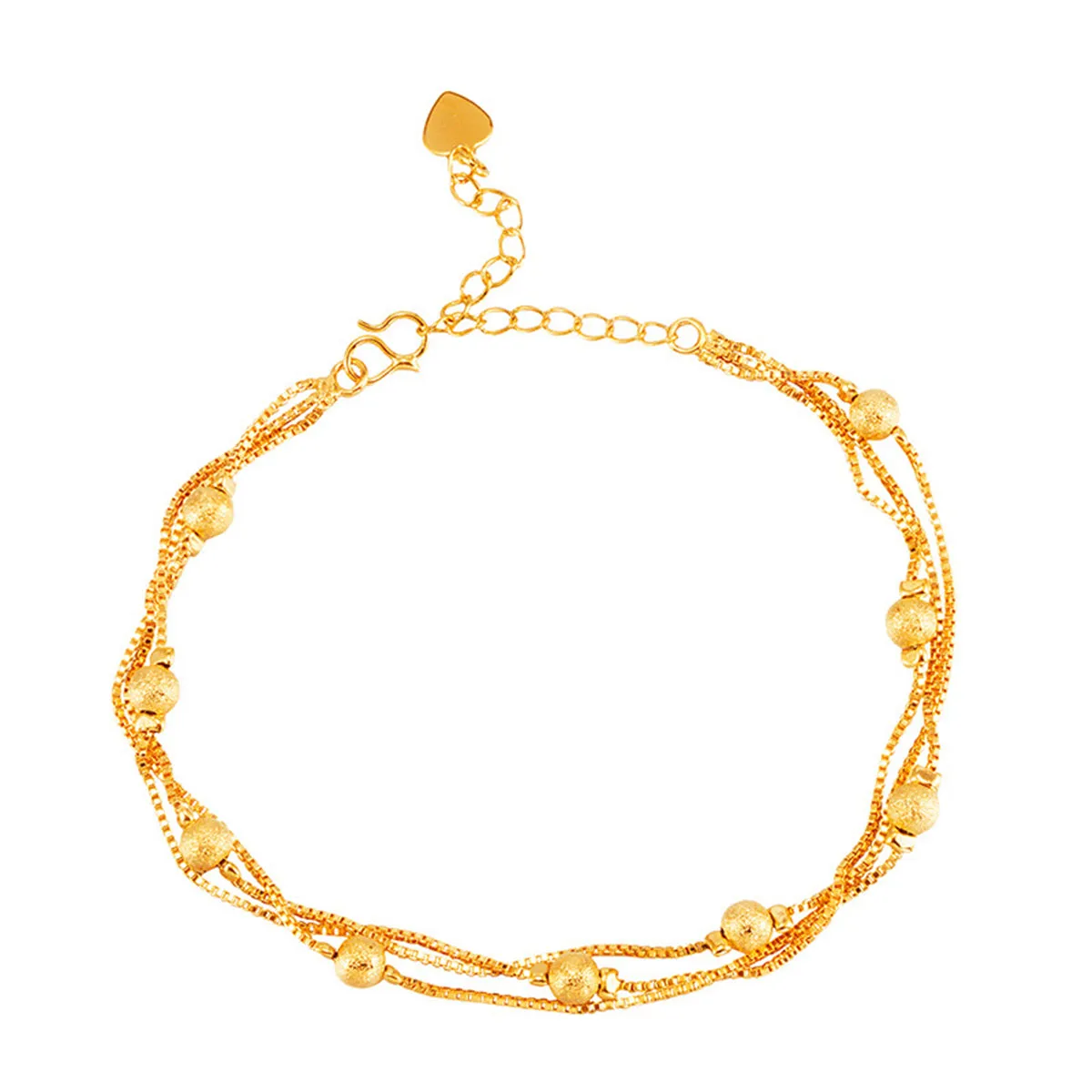 24K Gold-Plated Round Bead Layered Anklet