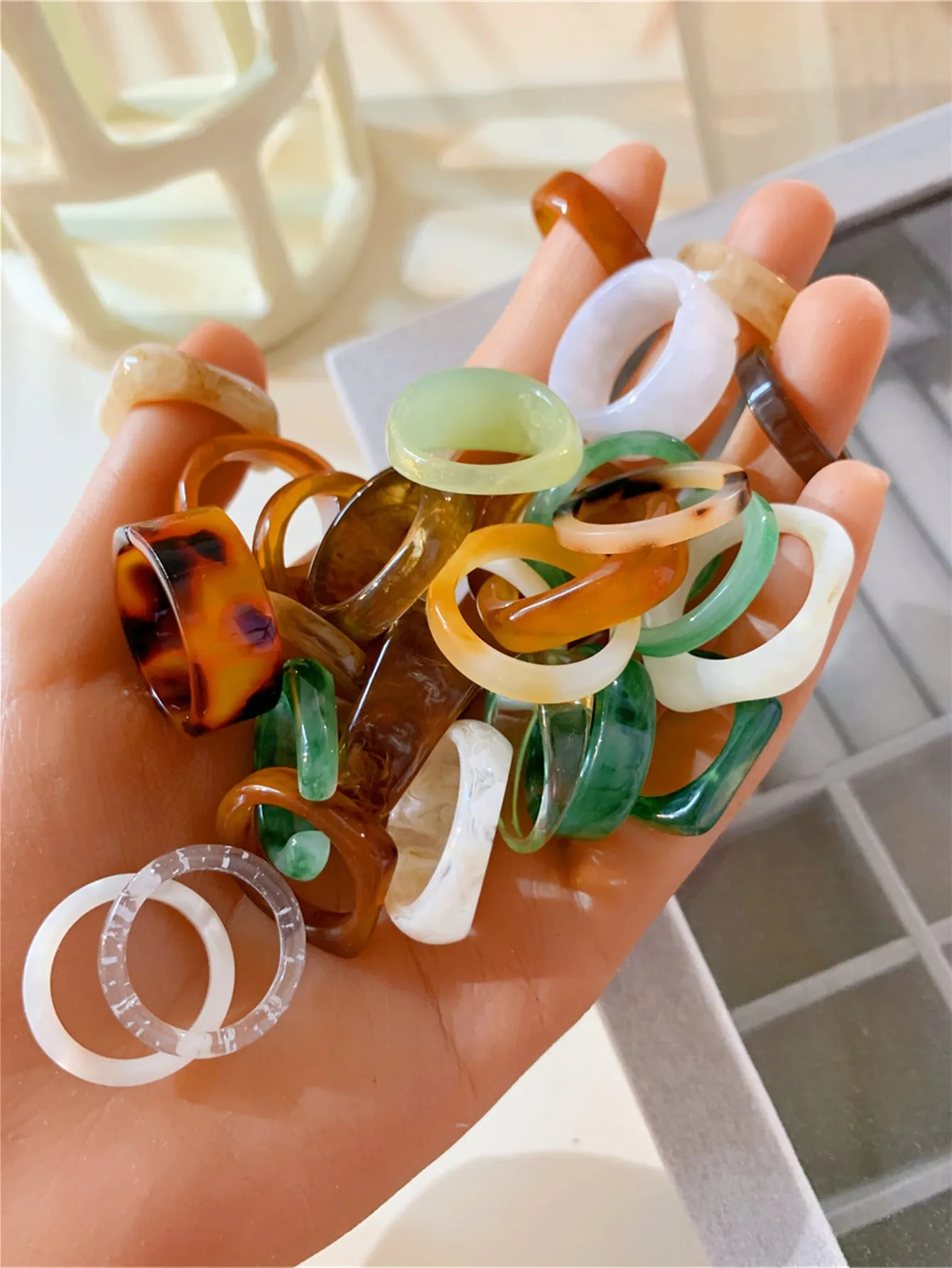 30pcs/set Translucent Tie-dye Resin Chunky Ring - Multicolor