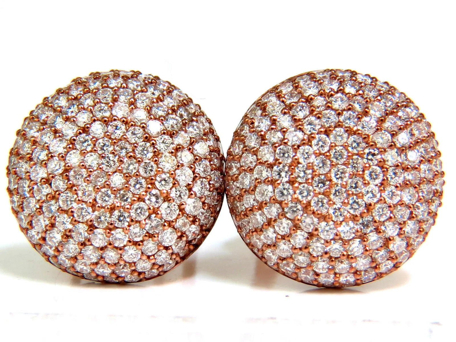 5.50CT DIAMONDS CLUSTER DOMED BEAD SET BUTTON PUFFED CLIP EARRINGS G/VS
