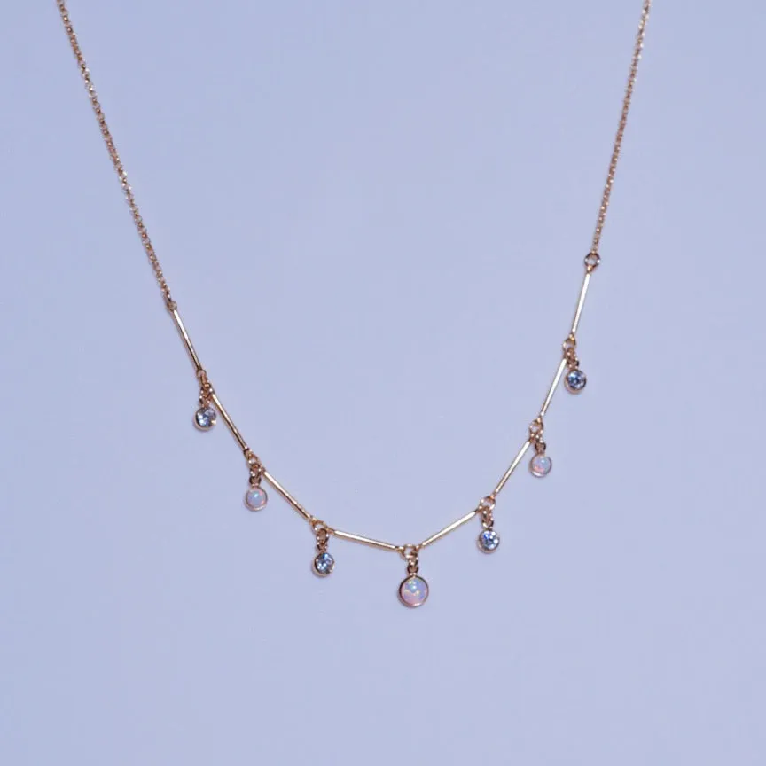 7 Station Opal & CZ Pendant Necklace