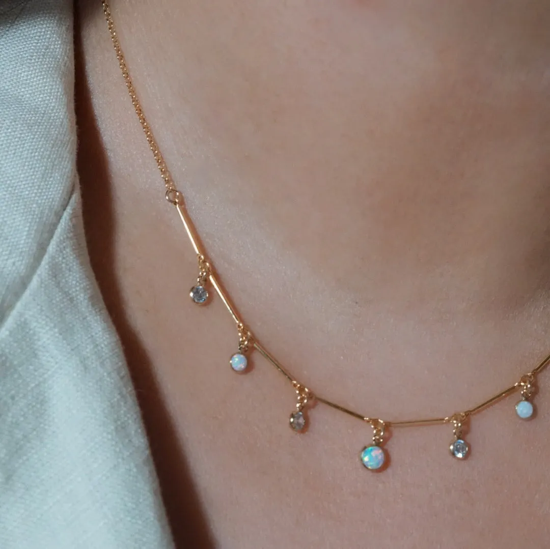 7 Station Opal & CZ Pendant Necklace