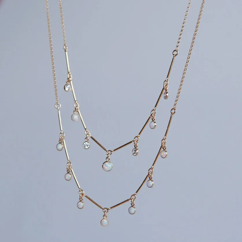 7 Station Opal & CZ Pendant Necklace
