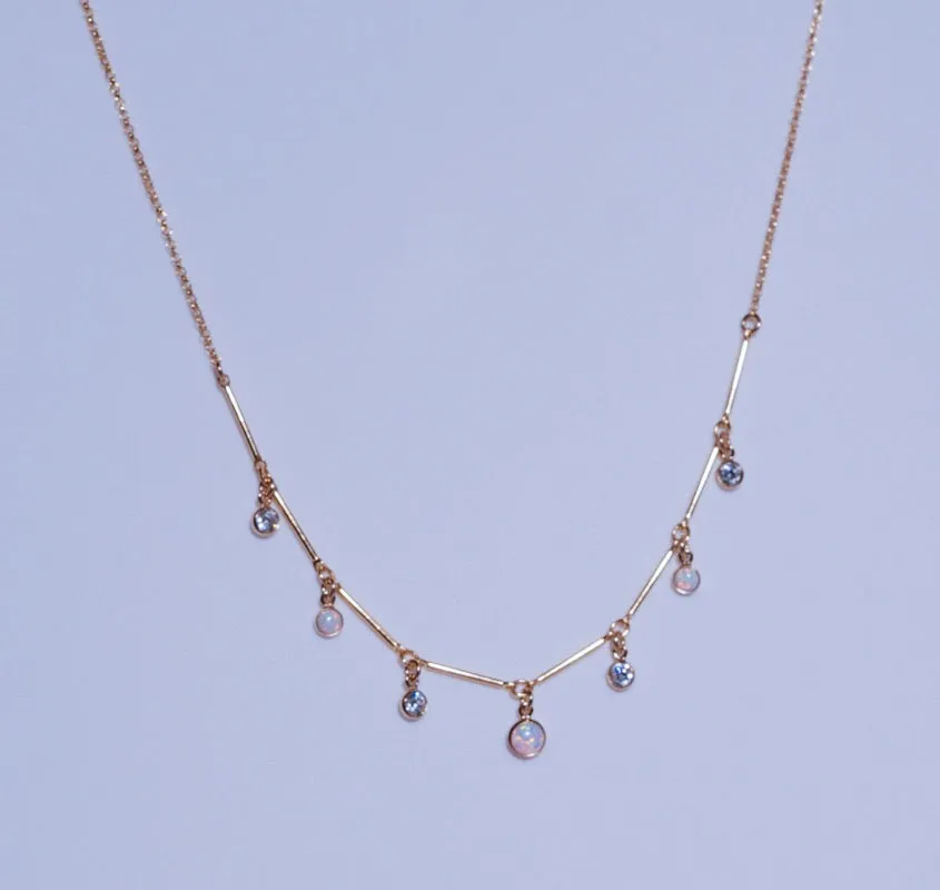 7 Station Opal & CZ Pendant Necklace