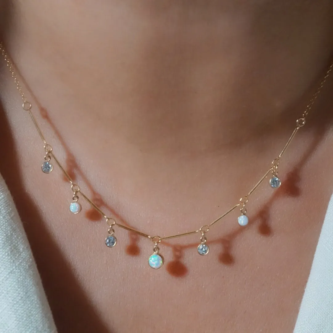 7 Station Opal & CZ Pendant Necklace