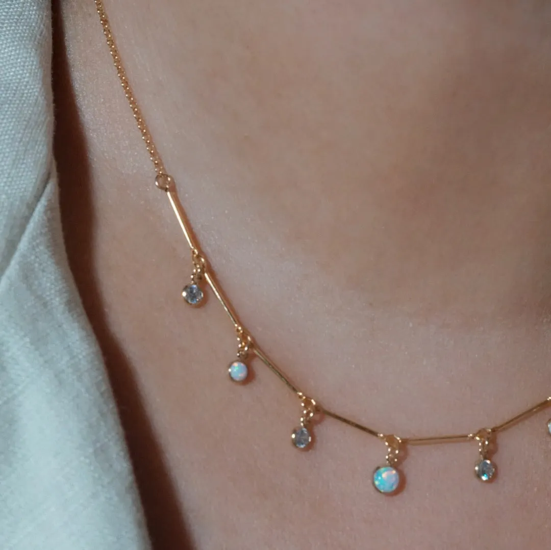 7 Station Opal & CZ Pendant Necklace