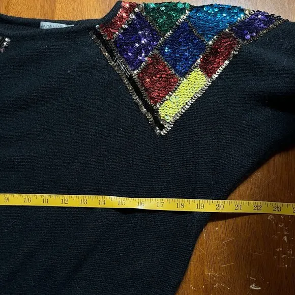 70s 80s De Rotchild Silk Angora Knit Sweater Sequins Womens S Disco Fuzzy Retro