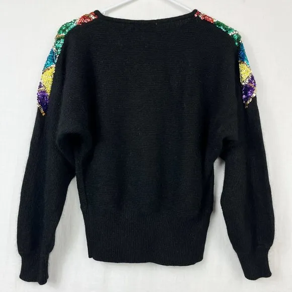 70s 80s De Rotchild Silk Angora Knit Sweater Sequins Womens S Disco Fuzzy Retro
