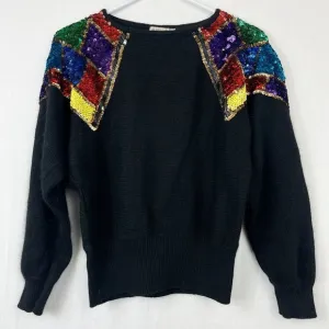 70s 80s De Rotchild Silk Angora Knit Sweater Sequins Womens S Disco Fuzzy Retro