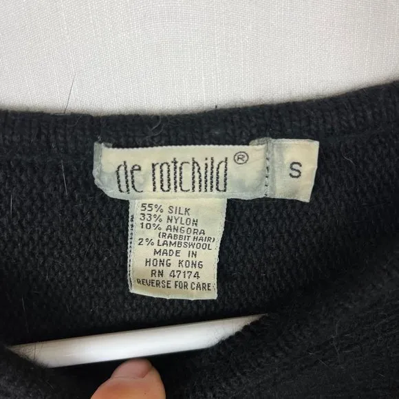 70s 80s De Rotchild Silk Angora Knit Sweater Sequins Womens S Disco Fuzzy Retro