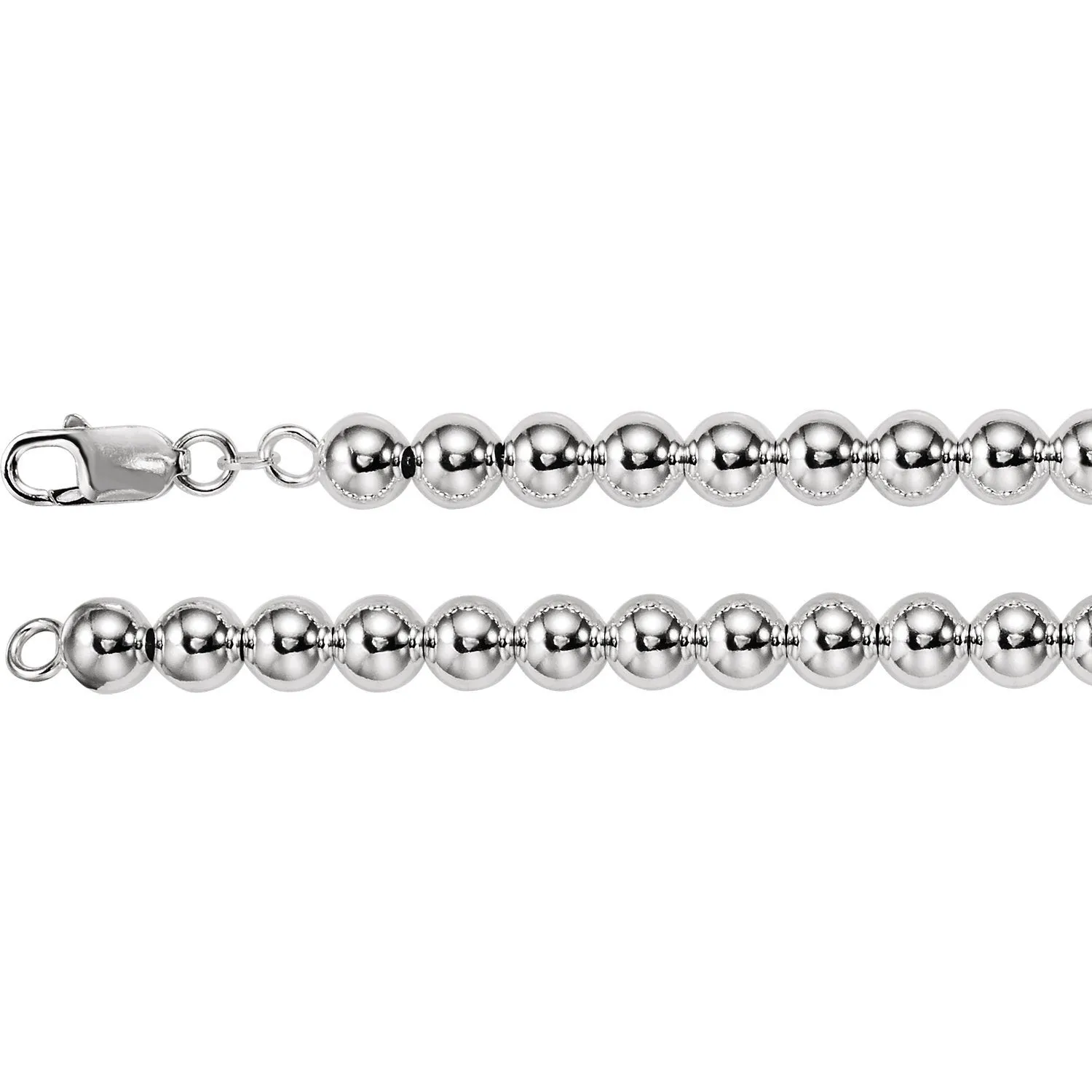 8mm Hollow Bead 7" Chain Bracelet - Sterling Silver