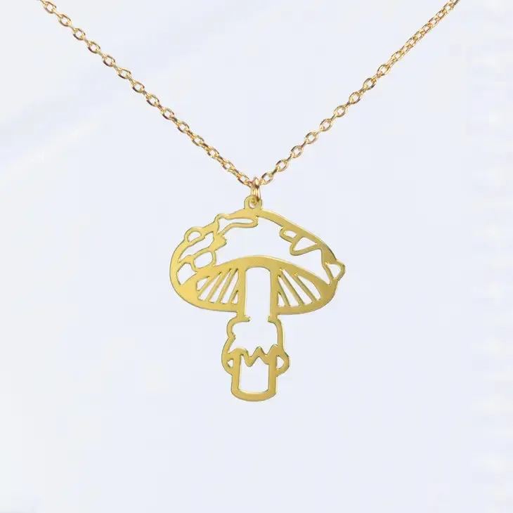 A Tea Leaf - Necklace - Mushroom (Gold) #ATL-N-240