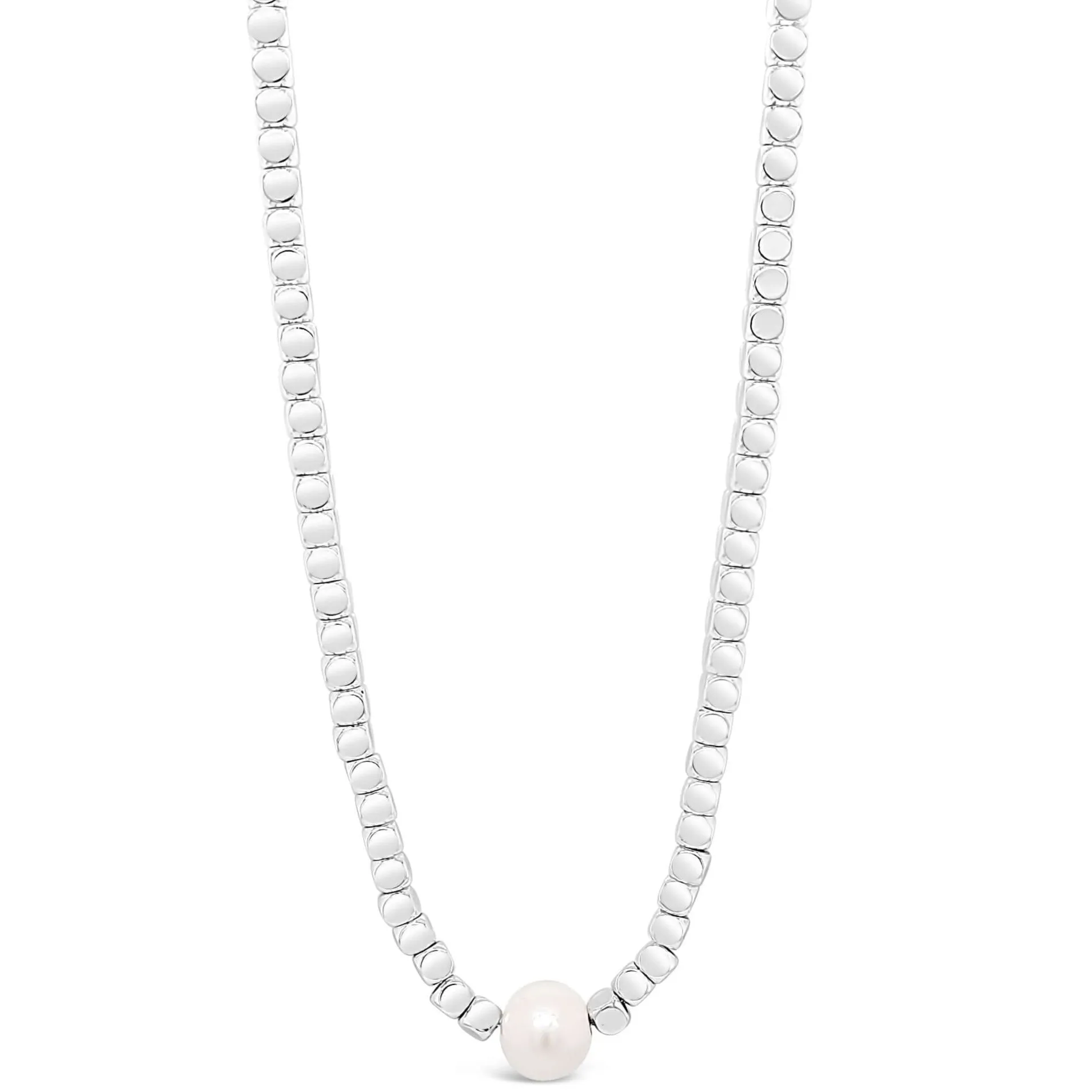 Absolute Silver & Pearl Dainty Cube Necklace