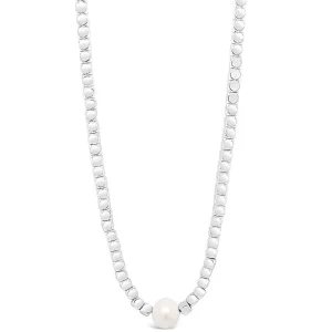 Absolute Silver & Pearl Dainty Cube Necklace