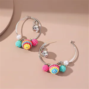 Acrylic & Pearl Two-Tone Bayberry Ball Hoop Earrings