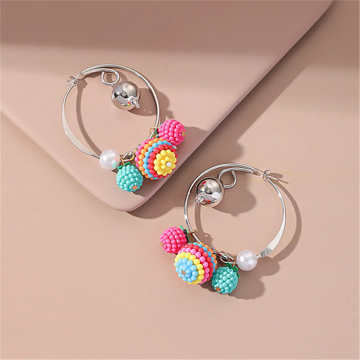 Acrylic & Pearl Two-Tone Bayberry Ball Hoop Earrings