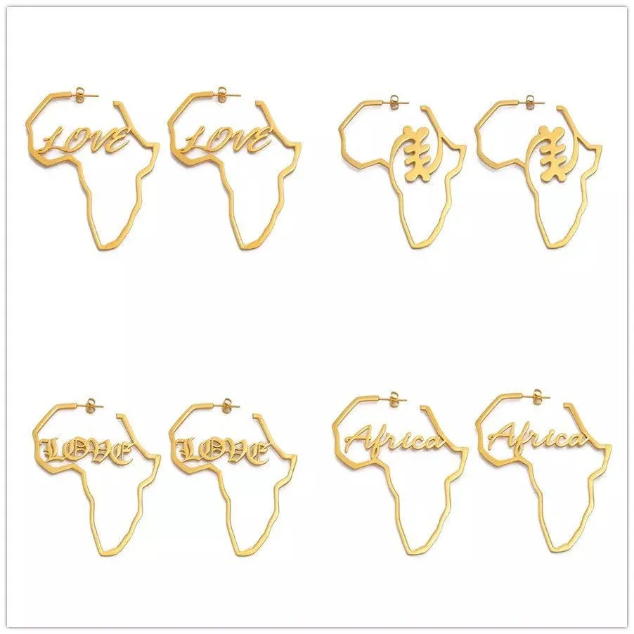 Africa  hoop earring , africa map hoop earrings, african earring hoops, nigerian jewelry,ethnic earring,tribal earring ,African gold earri