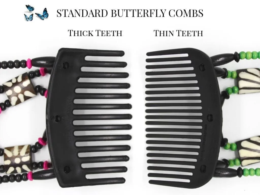 African Butterfly Thick Hair Comb - Stones & Bones Black 109
