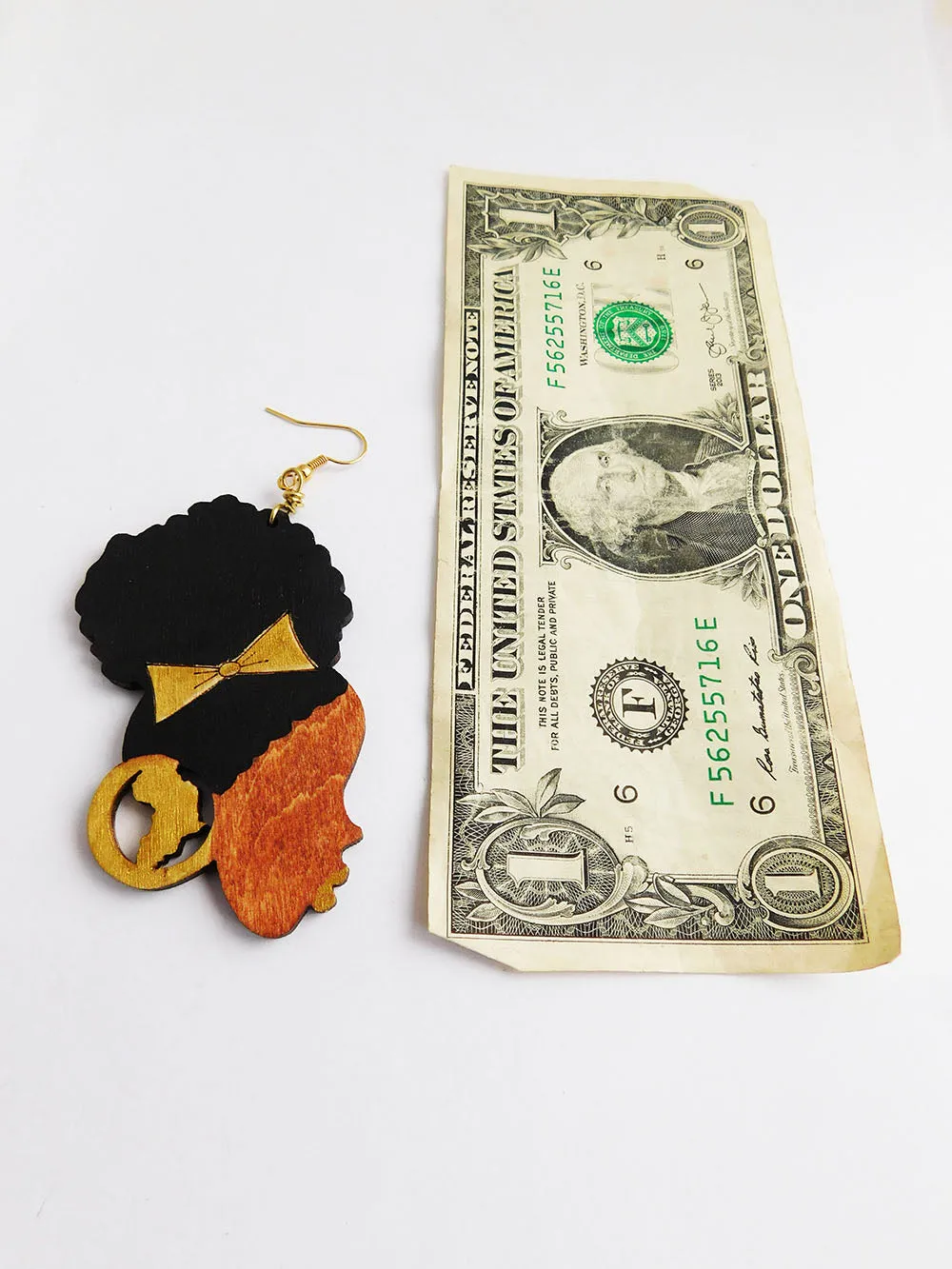 African Earrings Black Woman Silhouette Hand Painted Wooden Gold Black Ethnic Jewelry