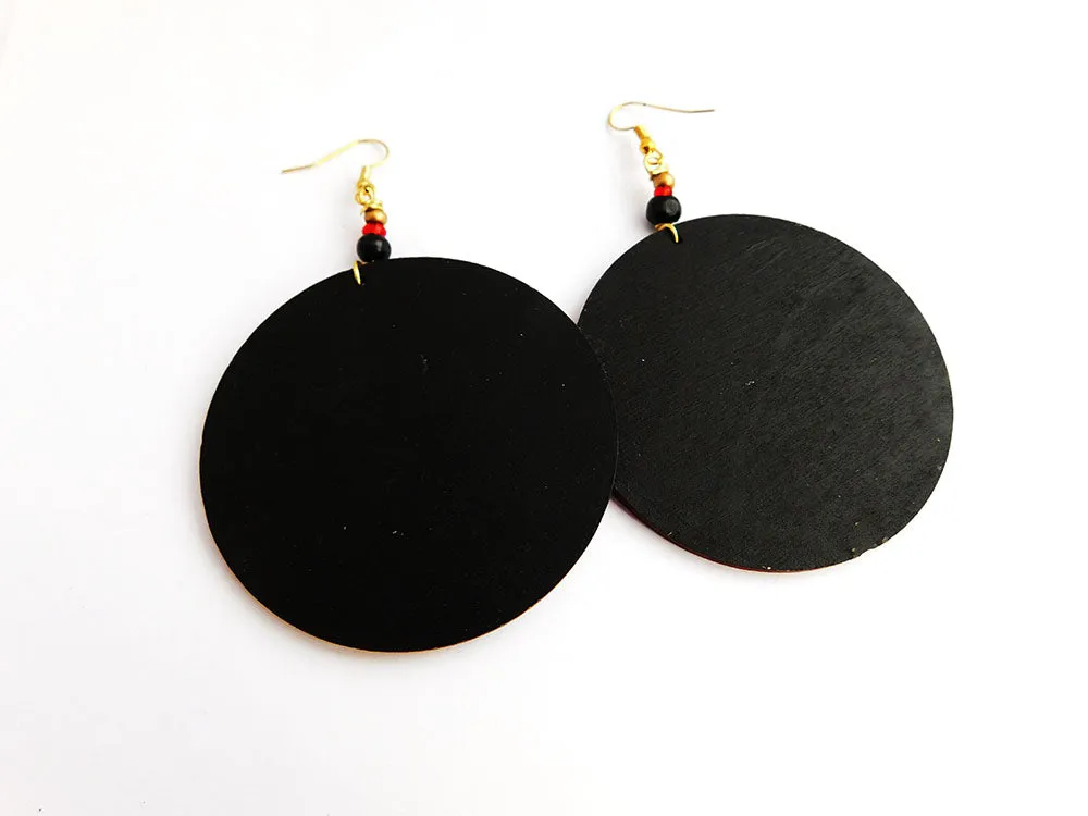 African Earrings Red Tribal Woman Jewelry Hand Painted Afrocentric Ethnic
