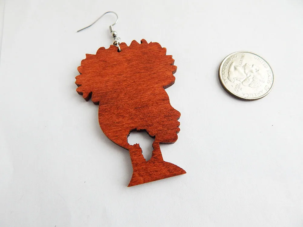 African Earrings Wood Afro Silhouette Earrings African Jewelry Wooden Ethnic