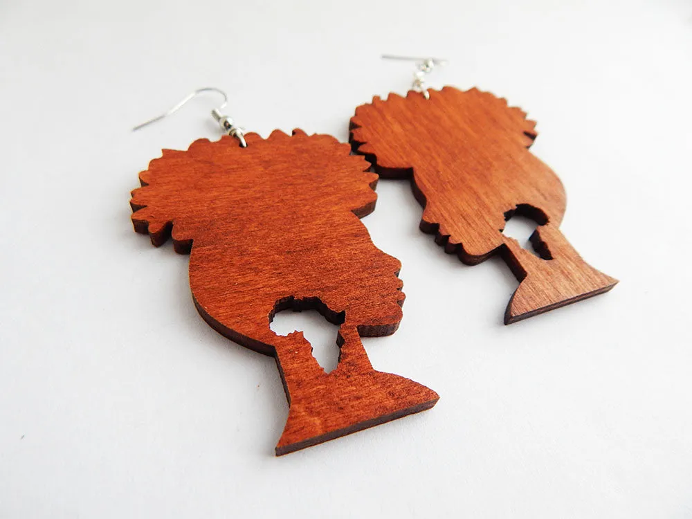 African Earrings Wood Afro Silhouette Earrings African Jewelry Wooden Ethnic