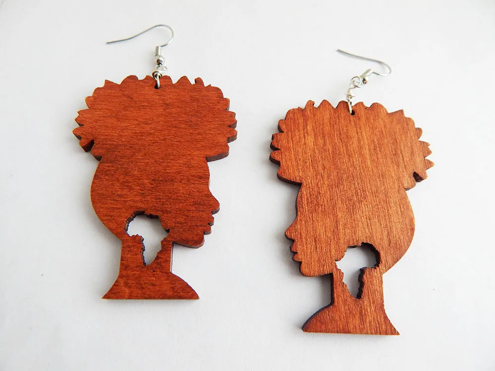 African Earrings Wood Afro Silhouette Earrings African Jewelry Wooden Ethnic