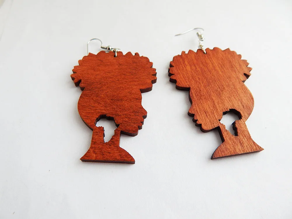African Earrings Wood Afro Silhouette Earrings African Jewelry Wooden Ethnic