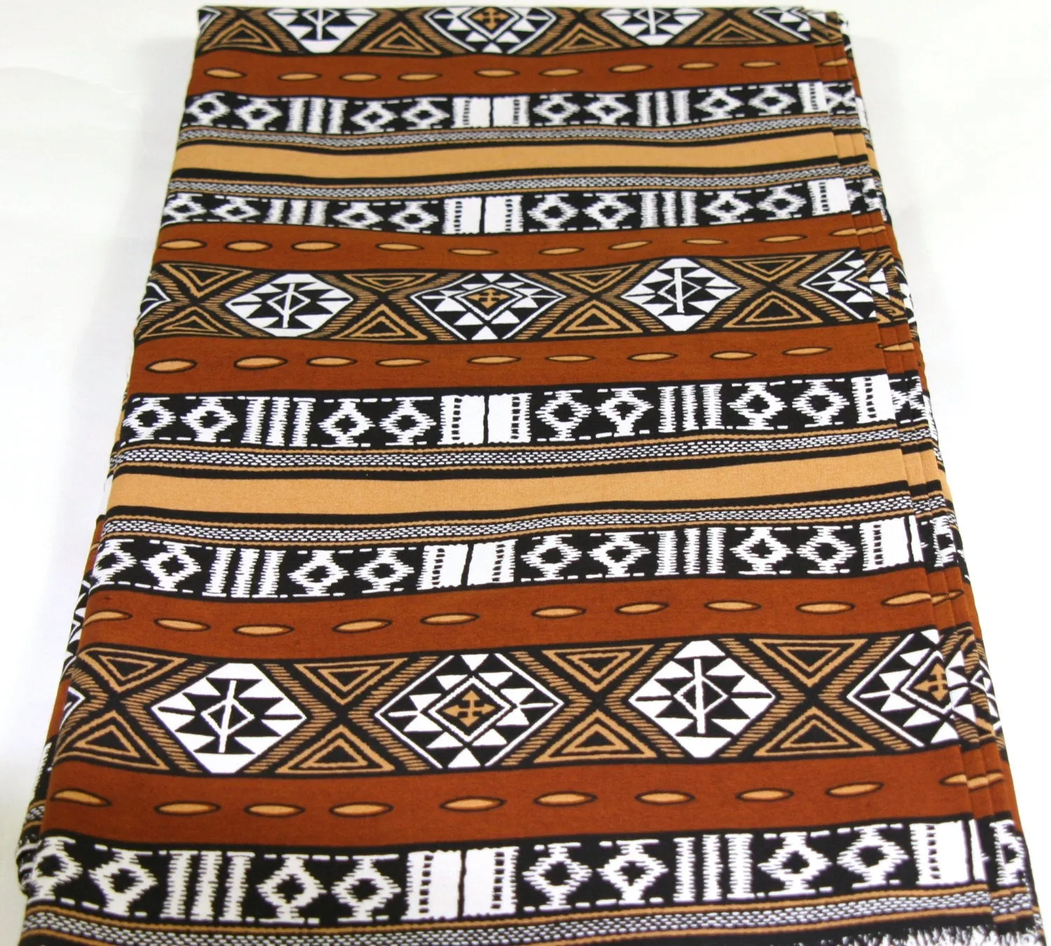 African Fabric 6 Yards Brown, White, Gold, Black - Vintage