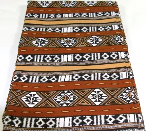 African Fabric 6 Yards Brown, White, Gold, Black - Vintage